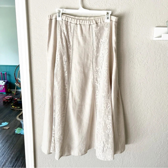Vintage Skirt Petite Large PL 90s 2000s Linen Lace Maxi Coastal Ethereal Modest - Picture 2 of 8